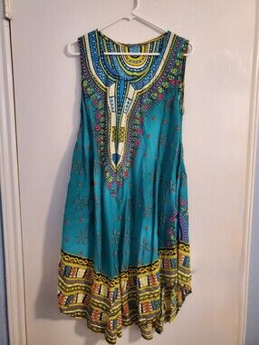 Turquoise Printed Sleeveless Boho Dress